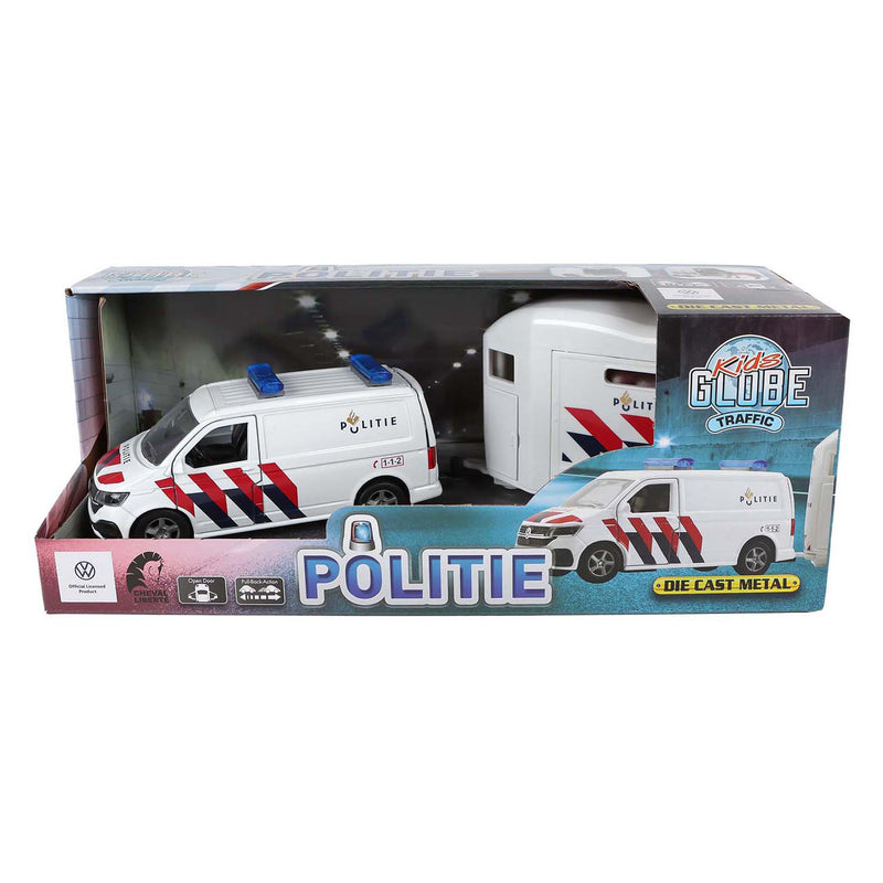 Load image into Gallery viewer, Kids globe vw transporter politie met cheval liberte paardentrailer