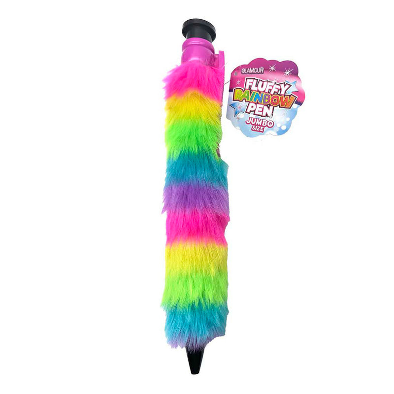 Afbeelding laden in galerijviewer, Glamour fluffy jumbo regenboog pen - 28cm