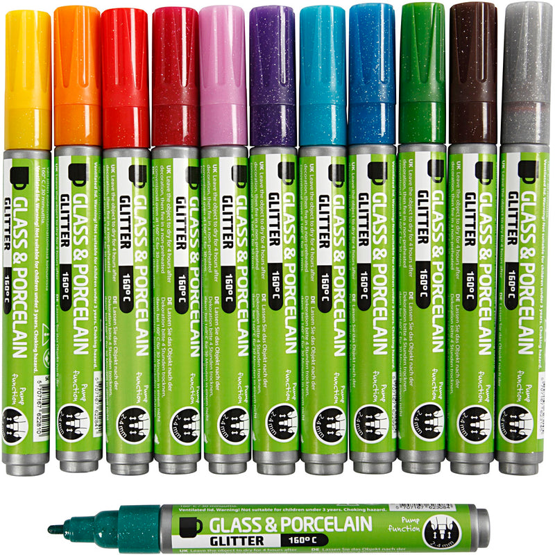 Load image into Gallery viewer, Creativ company https: www.cchobby.nl glas-porseleinstiften-glitter-lijndikte-2-4-mm-semi-dekkend-diverse-kleuren-12-stuk-1-doos