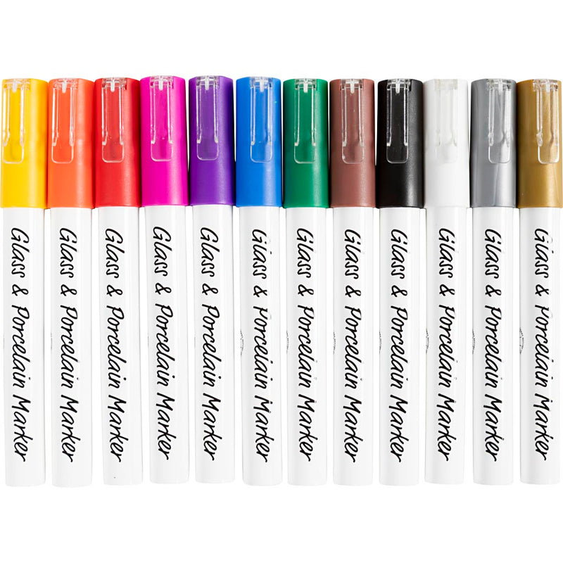 Load image into Gallery viewer, Creativ company https: www.cchobby.nl glas-porseleinstiften-lijndikte-1-2-mm-semi-dekkend-diverse-kleuren-12-stuk-1-doos
