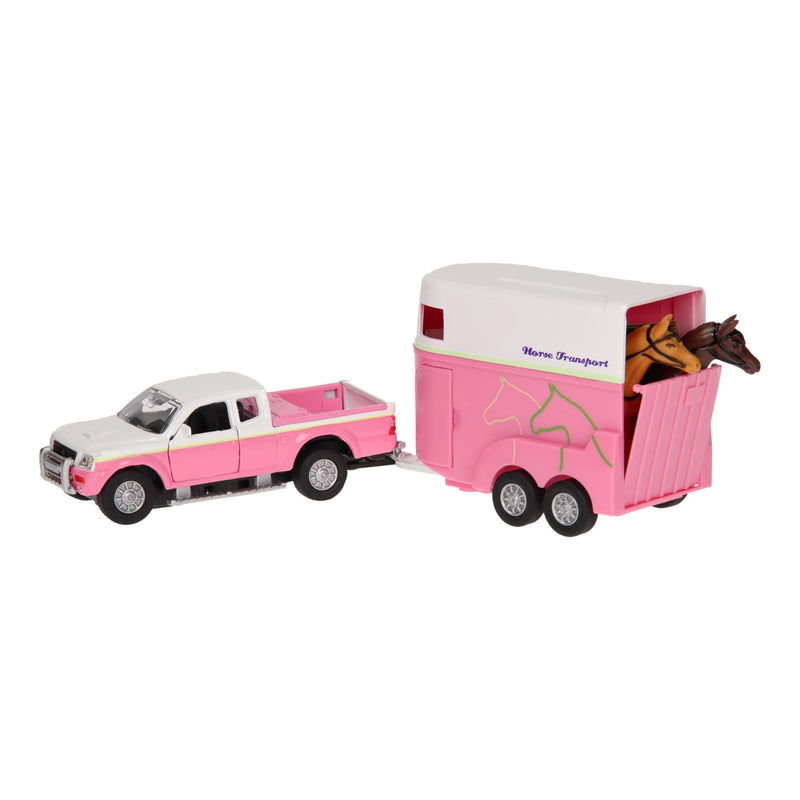 Load image into Gallery viewer, Kids Globe Die-cast Auto met Paardentrailer Roze, 1:32