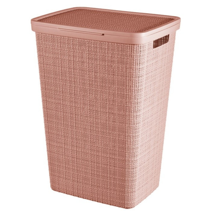 Load image into Gallery viewer, Curver wasmand met deksel jute-look 58l roze