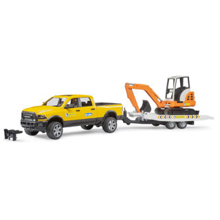 Load image into Gallery viewer, Bruder auto ram 2500 power wagen rental service met aanhangwagen en minibagger