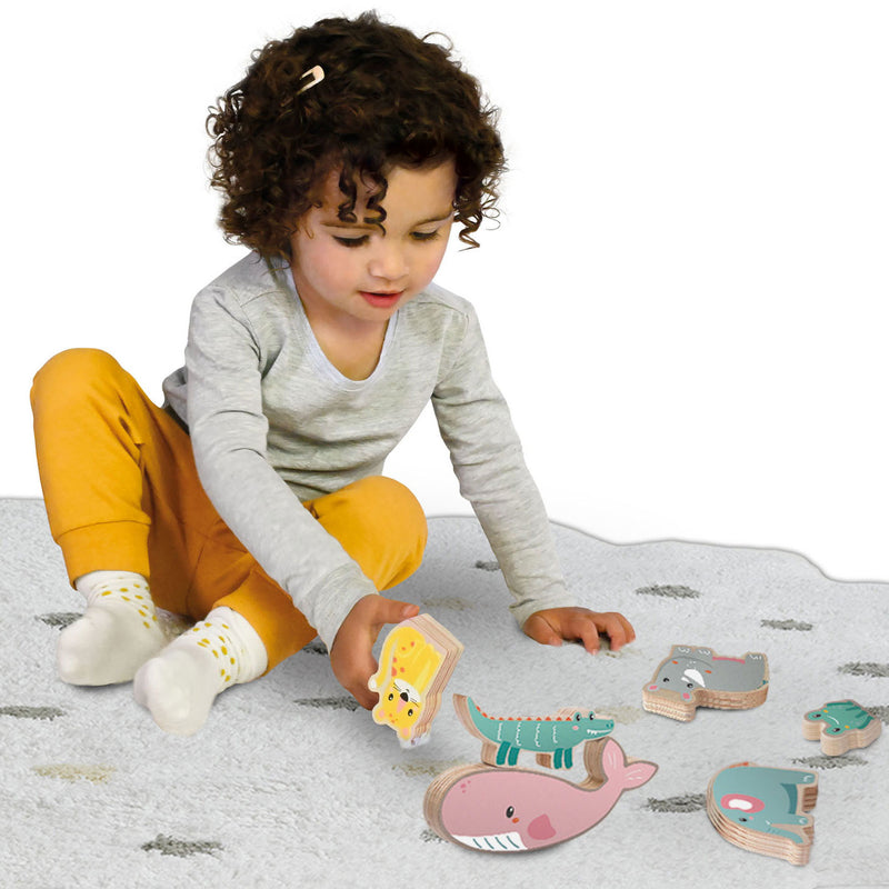 Load image into Gallery viewer, SES Tiny Talents Balans en Stapelspel Houten Dieren