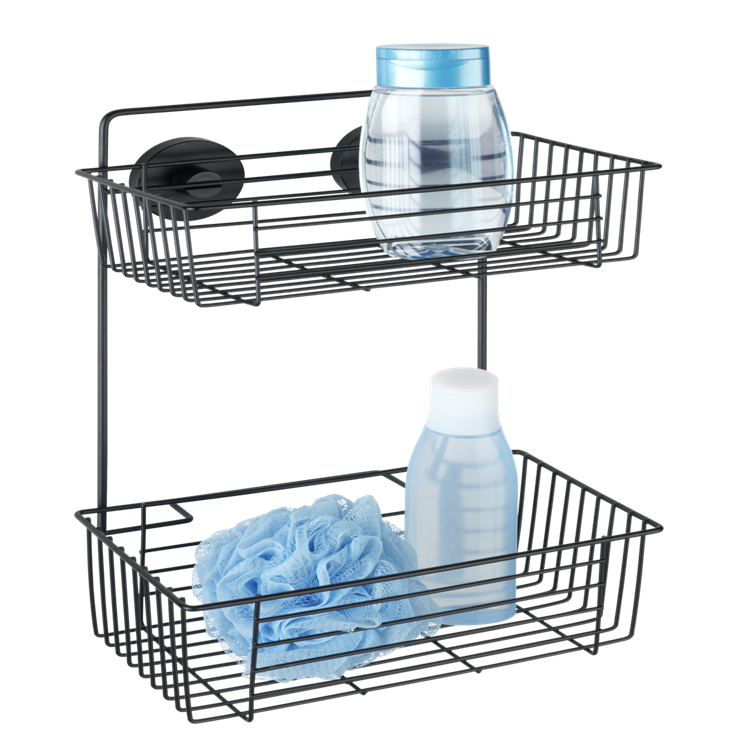 Load image into Gallery viewer, Wenko vacuum-loc wandrek 2-laags bari mat zwart 26x17x38cm - doucherek - douchemand - bevestigen zonder boren