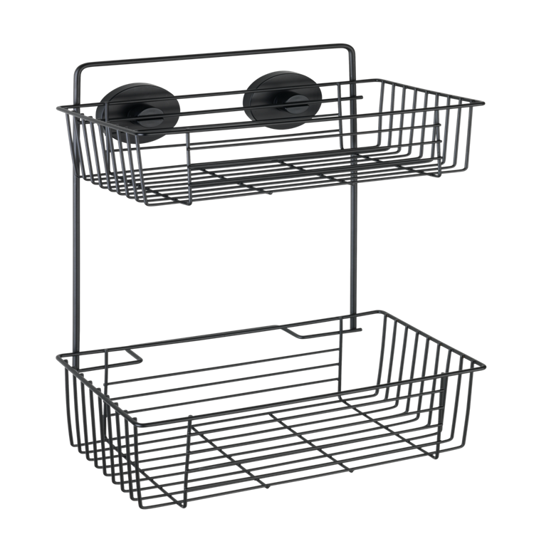 Load image into Gallery viewer, Wenko vacuum-loc wandrek 2-laags bari mat zwart 26x17x38cm - doucherek - douchemand - bevestigen zonder boren