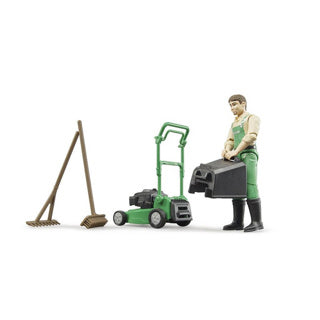 Load image into Gallery viewer, Bruder tuinmanfiguur met grasmaaier