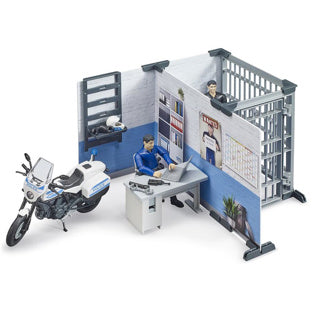 Load image into Gallery viewer, Bruder bworld politie bureau met politie motor