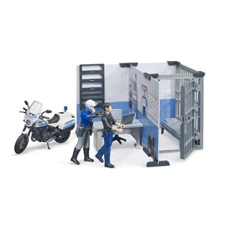 Load image into Gallery viewer, Bruder bworld politie bureau met politie motor