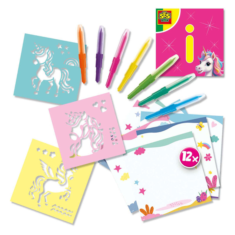 Load image into Gallery viewer, Ses creative - unicorn - blow airbrush pens - knutselen meisjes - 12 kleurkaarten - wasbaar uit kleding - vanaf 5 jaar