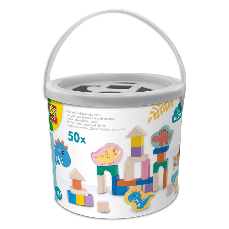 Load image into Gallery viewer, Ses houten bouwblokken dino's, 50st.