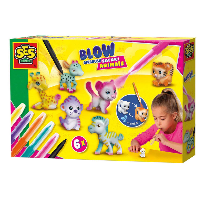 Load image into Gallery viewer, Ses creative - blow airbrush pens - safari dieren - knutselen meisjes - 6 pennen en dieren - herbruikbaar - vanaf 5 jaar