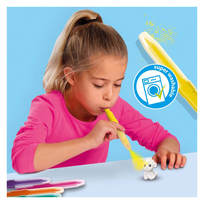 Load image into Gallery viewer, Ses creative - blow airbrush pens - safari dieren - knutselen meisjes - 6 pennen en dieren - herbruikbaar - vanaf 5 jaar
