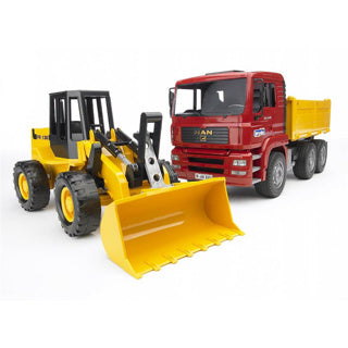 Load image into Gallery viewer, Bruder vrachtwagen en bulldozer