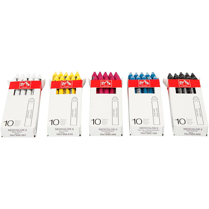 Afbeelding laden in galerijviewer, Https: www.cchobby.nl caran-d-ache-neocolor-ii-l-10-cm-dikte-8-5-mm-diverse-kleuren-5x10-stuk-1-doos