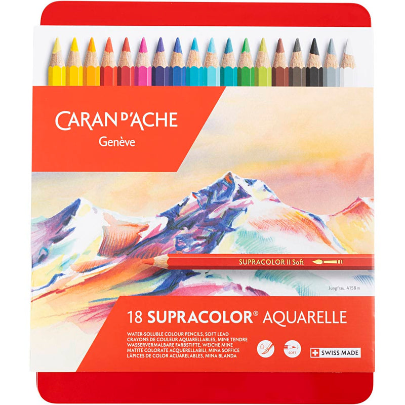 Afbeelding laden in galerijviewer, Https: www.cchobby.nl caran-d-ache-supracolor-ii-aquarelpotloden-l-17-cm-vulling-3-8-mm-diverse-kleuren-18-stuk-1-doos