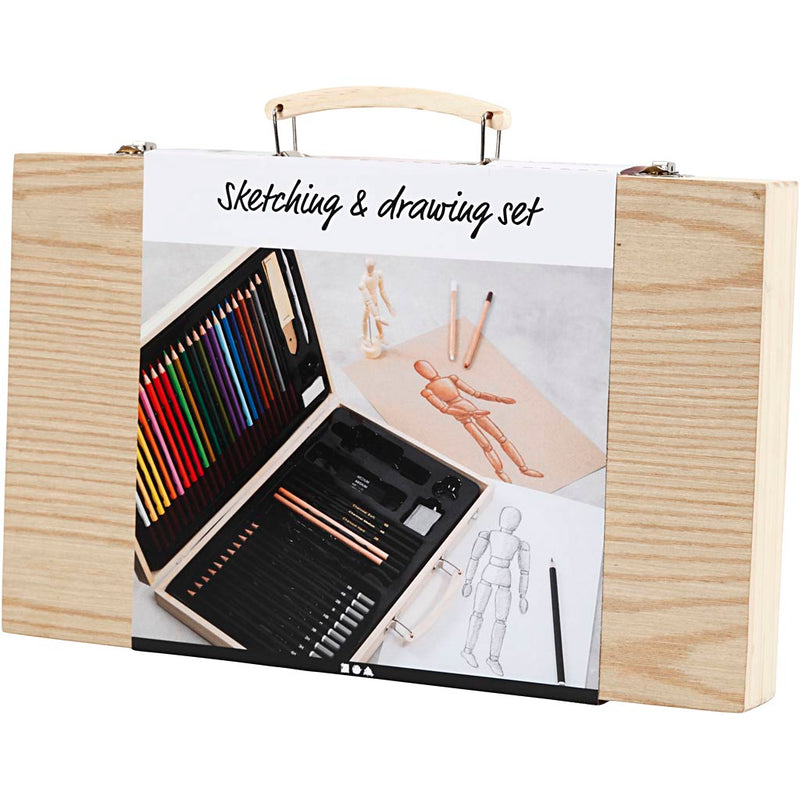 Load image into Gallery viewer, Creativ company schets en tekenset in houten koffer