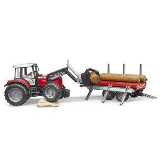 Load image into Gallery viewer, Bruder 2046 massey ferguson 7480 tractor met voorlader en houttransport trailer