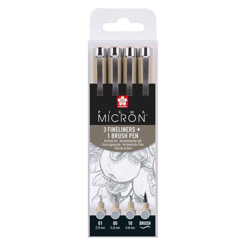 Load image into Gallery viewer, Sakura pigma micron fineliner set, 4 maten, licht koelgrijs