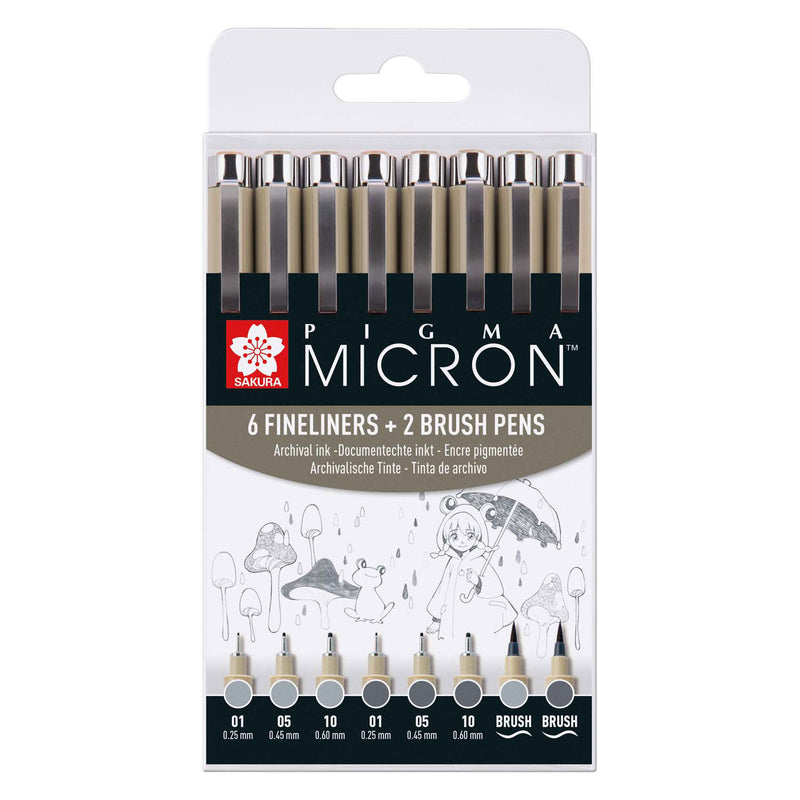 Load image into Gallery viewer, Sakura pigma micron fineliner set 8 pen. (licht) koelgrijs
