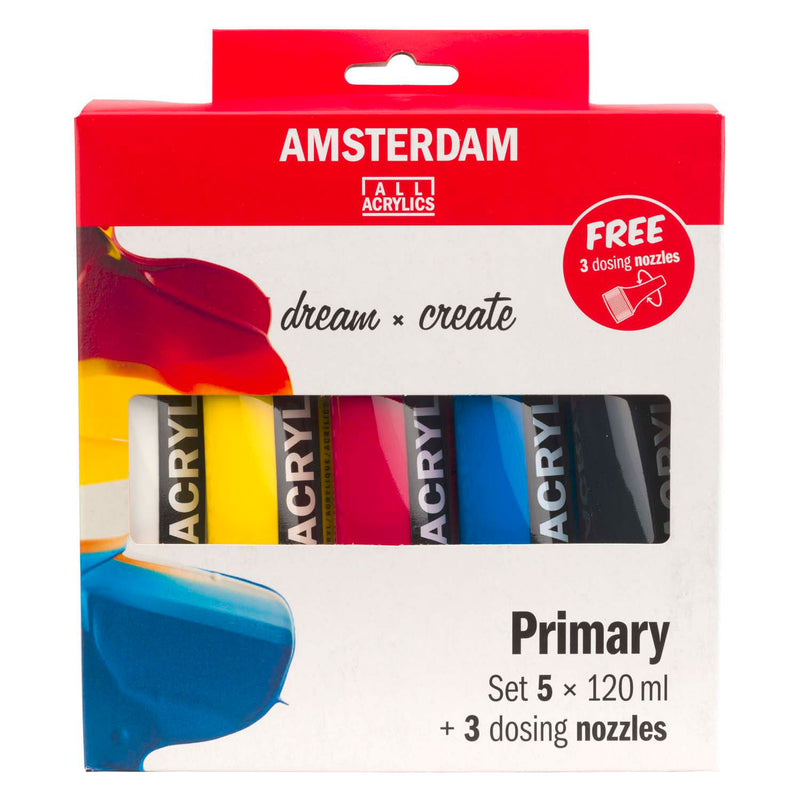 Afbeelding laden in galerijviewer, Bruynzeel amsterdam standard series acrylverf primaire set 120ml, 5dlg. + 3 doseertuiten