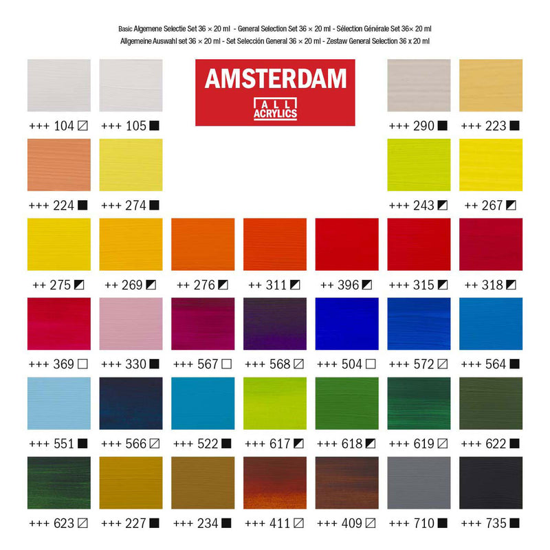 Afbeelding laden in galerijviewer, Bruynzeel amsterdam standard series acrylverf algemene selectie set 20ml, 36dlg.