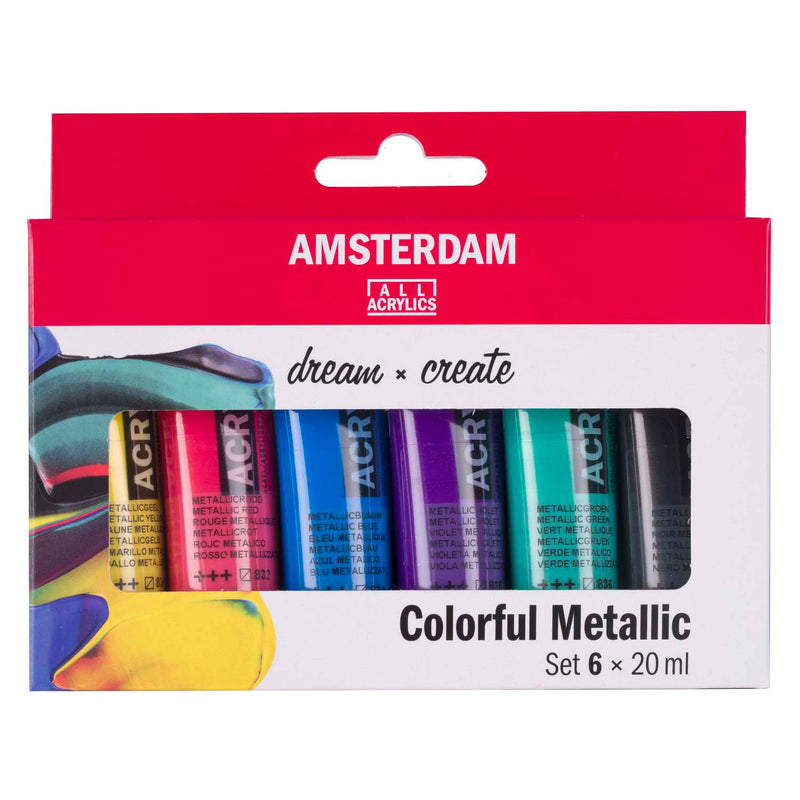 Load image into Gallery viewer, Royal talens amsterdam standard series acrylverf kleurrijke metallic set 20ml, 6dlg.