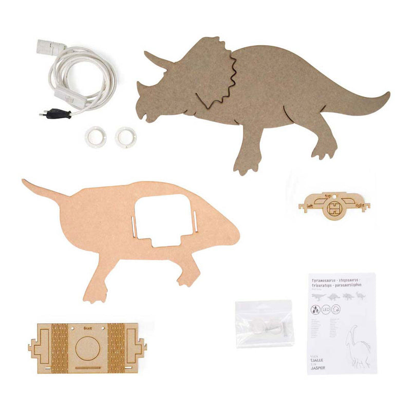 Load image into Gallery viewer, Van tjalle en jasper - dino wandlamp triceratops - hout