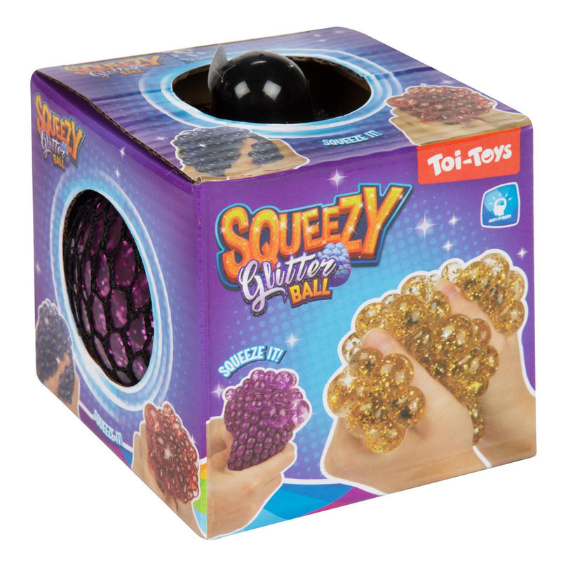 Load image into Gallery viewer, Toi-toys fun glitterknijpbal in net 10cm