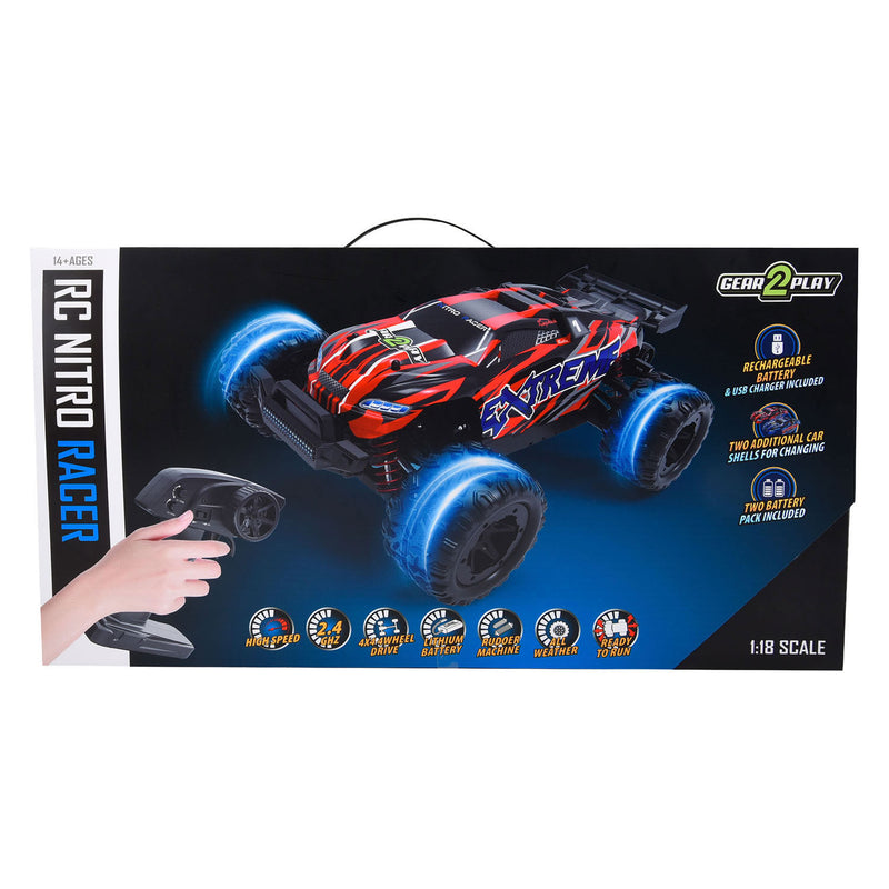 Load image into Gallery viewer, Gear2play rc nitro racer terreinwagen 1:18 - incl. 2 oplaadbare batterijen - high speed 35 km u - all weather terreinbanden