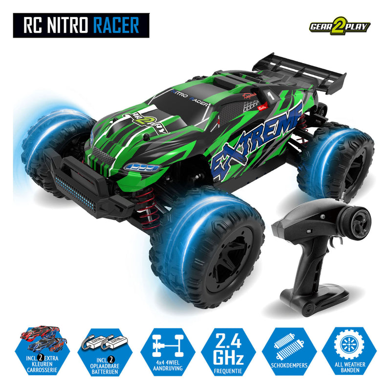 Load image into Gallery viewer, Gear2play rc nitro racer terreinwagen 1:18 - incl. 2 oplaadbare batterijen - high speed 35 km u - all weather terreinbanden