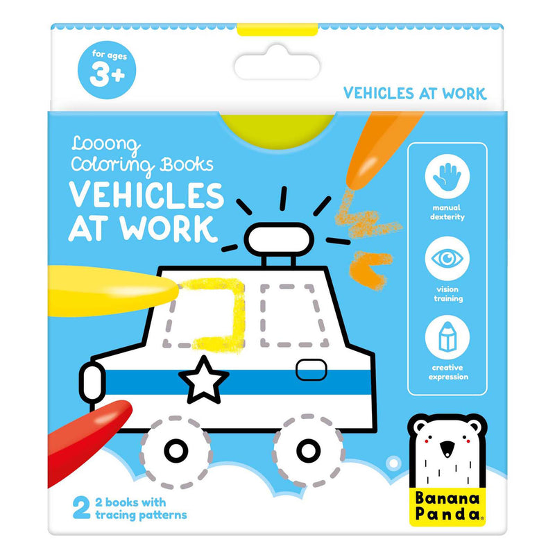 Load image into Gallery viewer, Banana panda - kleurboekje klaar om werkvoertuigen te tekenen