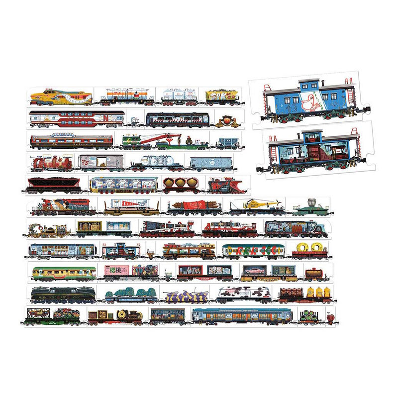 Load image into Gallery viewer, Banana panda puzzel trein speelgoed - mix and match treinen 54 stukjes.