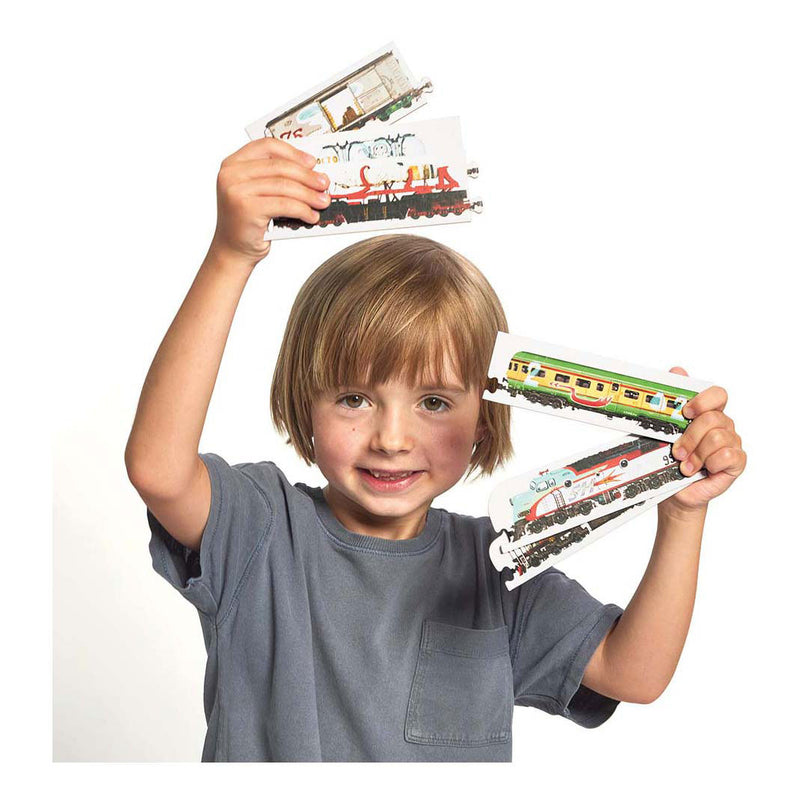 Load image into Gallery viewer, Banana panda puzzel trein speelgoed - mix and match treinen 54 stukjes.