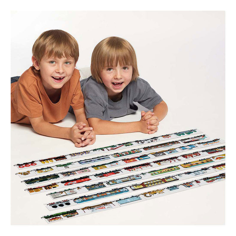 Load image into Gallery viewer, Banana panda puzzel trein speelgoed - mix and match treinen 54 stukjes.