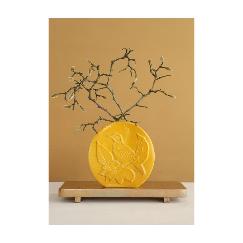 Load image into Gallery viewer, Ideas 4 seasons vaas bird mosterd ã˜6x20x20cm