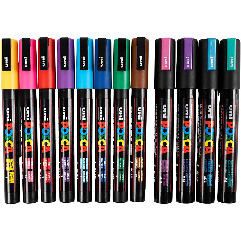 Afbeelding laden in galerijviewer, Https: www.cchobby.nl posca-marker-afm-pc-5m-pc-3m-lijndikte-0-9-1-3-2-5-mm-diverse-kleuren-12-div-1-doos