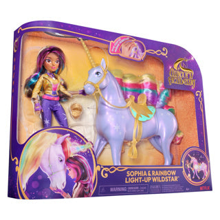 Load image into Gallery viewer, Unicorn academy - sophia regenboog lichtmagie wildstar - modepop met interactieve eenhoorn met licht geluid en muziek