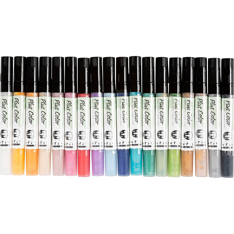 Load image into Gallery viewer, Creativ company https: www.cchobby.nl plus-color-marker-l-14-5-cm-lijndikte-1-2-mm-diverse-kleuren-5-5-ml-18-stuk-1-doos