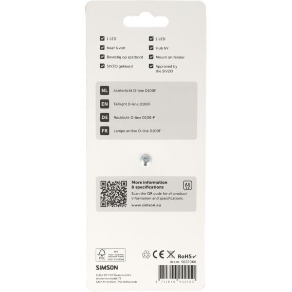 Load image into Gallery viewer, Simson aurora achterlicht d-line d100f naafdynamo