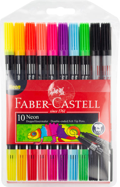 Load image into Gallery viewer, Faber castell fc-151109 viltstiften duo neon kleuren in etui 10 stuks