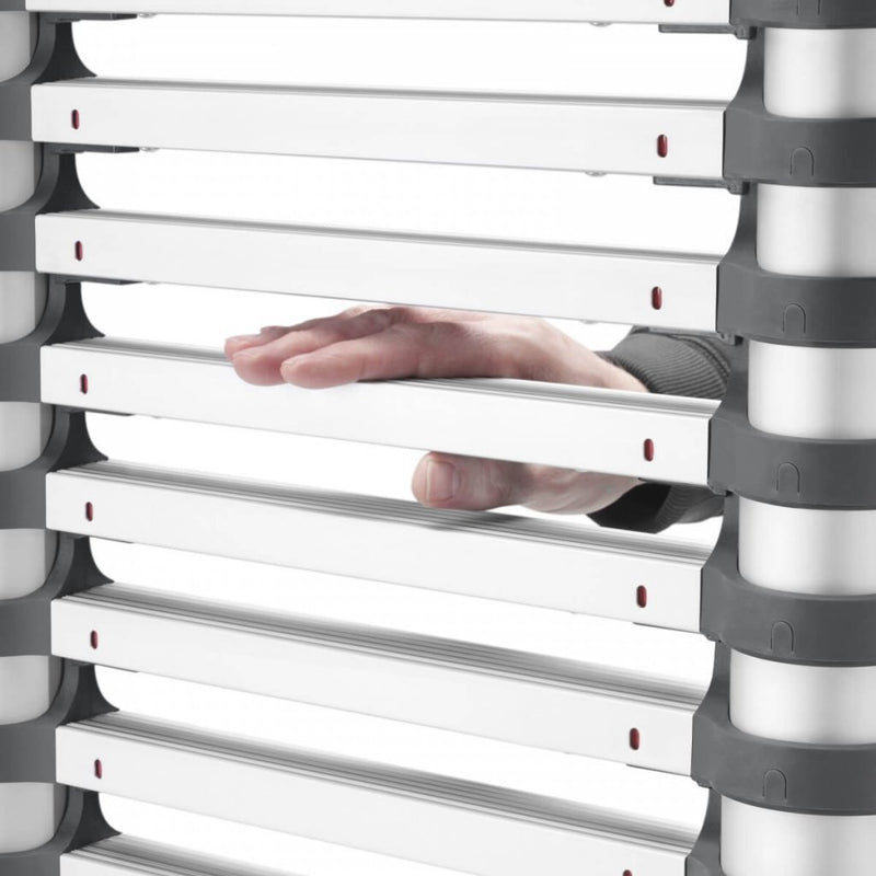 Load image into Gallery viewer, Hailo t80 aluminium telescoopladder 13 treden + stabilisatiebalk 111-380 cm