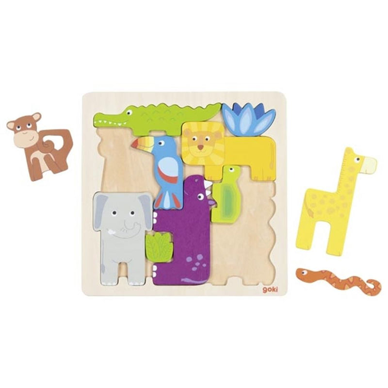 Load image into Gallery viewer, Goki houten puzzel safari. 21x21 cm. 11 delig