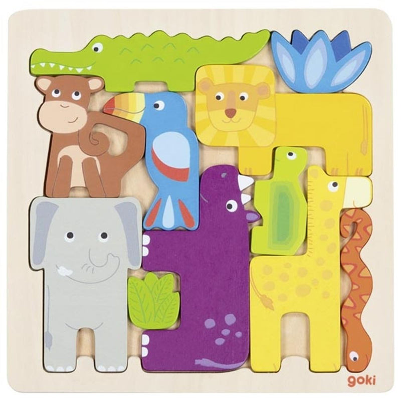 Load image into Gallery viewer, Goki houten puzzel safari. 21x21 cm. 11 delig