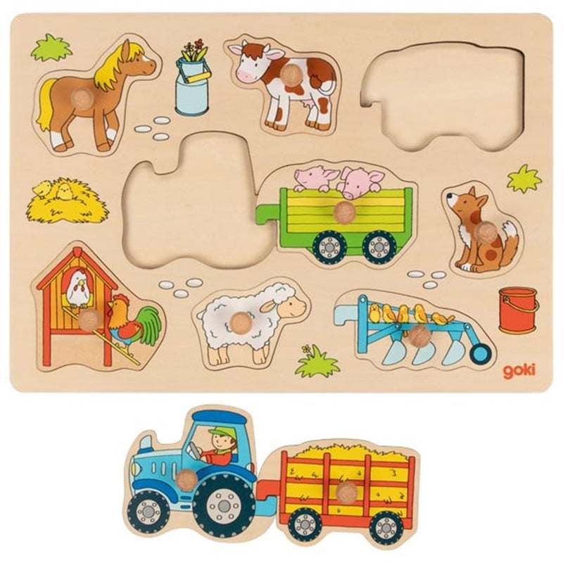 Load image into Gallery viewer, Knoppuzzel tractor met aanhangers. 9 del