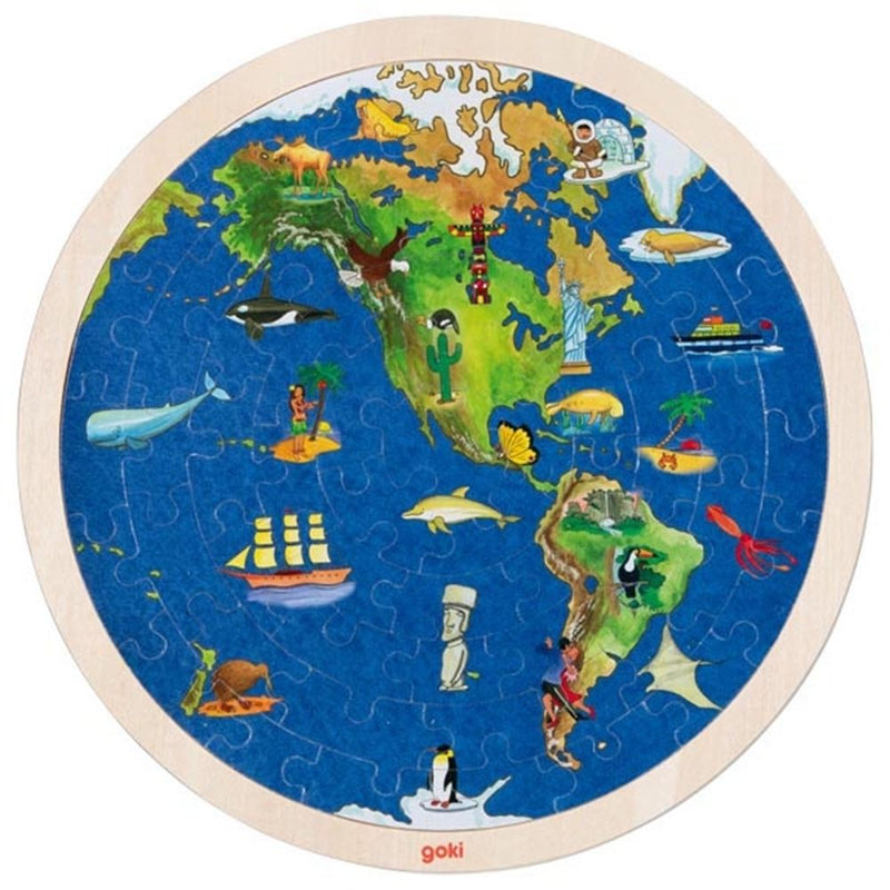 Load image into Gallery viewer, Goki puzzel rond wereld. 2 zijdig. 57 delig.