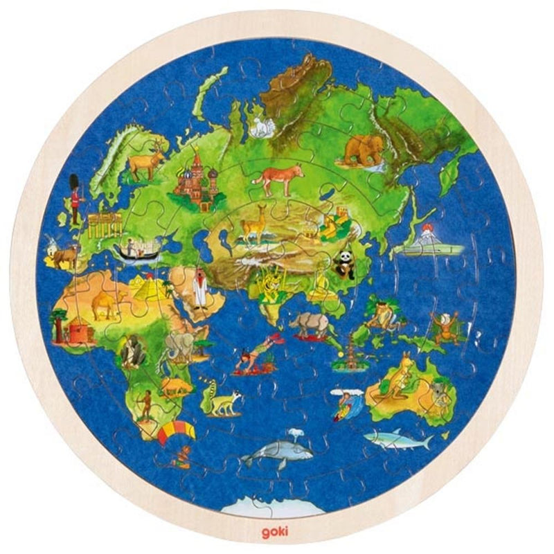 Load image into Gallery viewer, Goki puzzel rond wereld. 2 zijdig. 57 delig.
