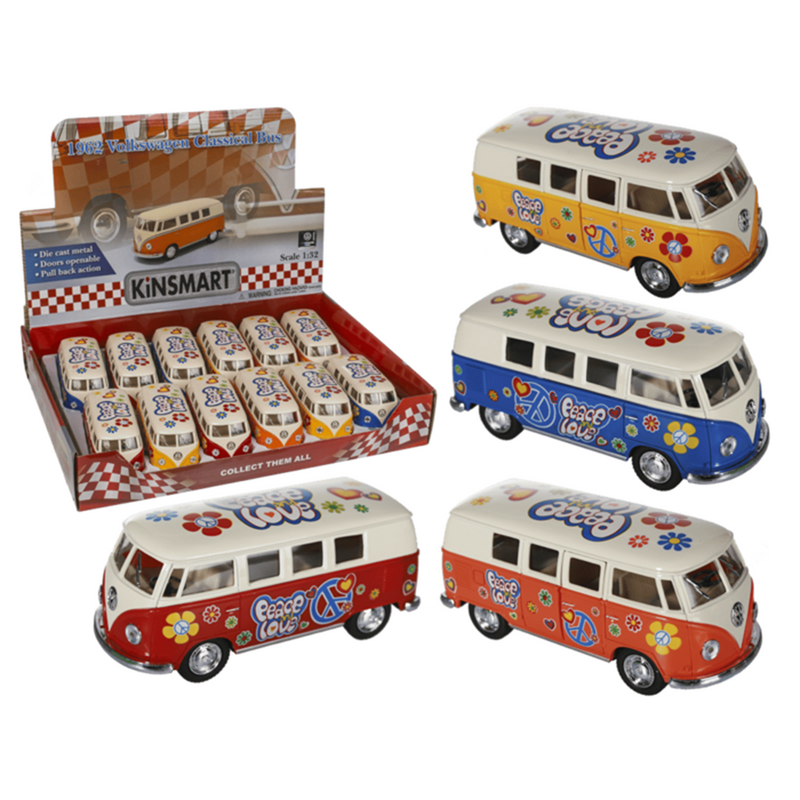Load image into Gallery viewer, Volkswagen vw model t1 auto busje - hippie style - geel - 12 cm - terugtrek motor