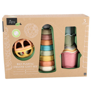 Load image into Gallery viewer, Jipy bioplastic - badspeelgoed stapeltoren, bekertjes en ratelbal - deluxe giftset