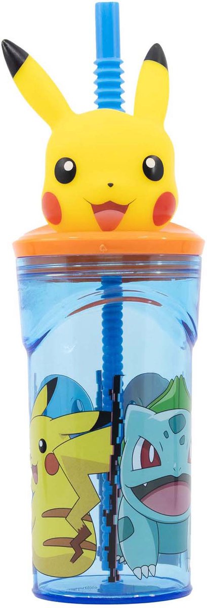Afbeelding laden in galerijviewer, Stor pokémon drinkbeker met rietje – 360 ml – herbruikbaar – met 3d-figuur – bpa-vrij – tumbler voor kinderen vanaf 4 jaar – transparant blauw